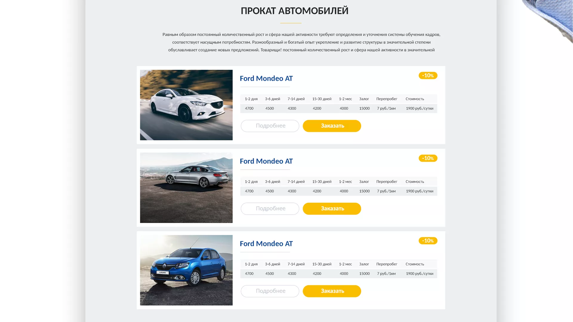 Разработка сайта для проката автомобилей в Сысерти